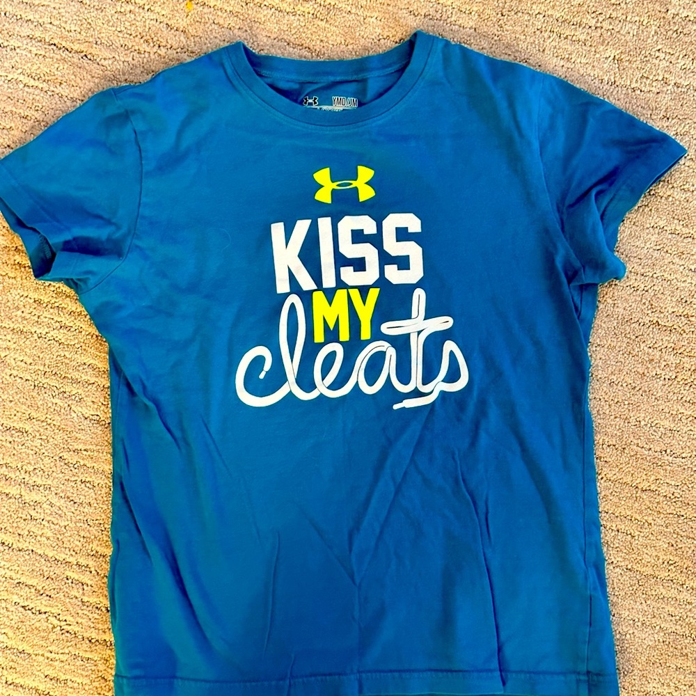 “Kiss My Cleats” Under Armour girls t-shirt